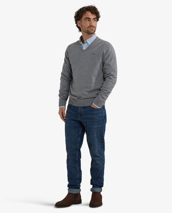 Sweater Cotton Cashmere V-Neck | Medium Grey Melange