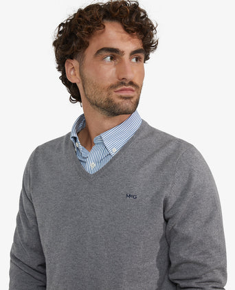 Sweater Cotton Cashmere V-Neck | Medium Grey Melange
