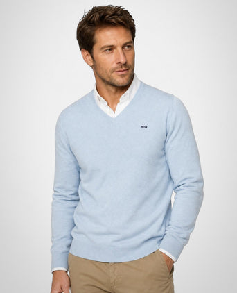 Sweater Cotton-Cashmere V-Neck | Light Blue