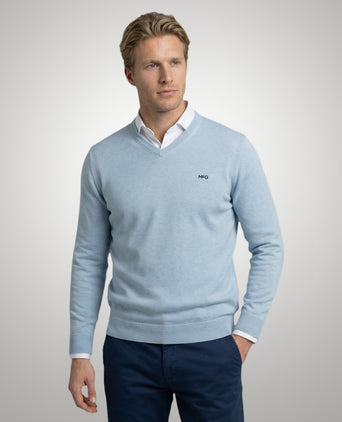 Trui Katoen-Kasjmier V-Hals | Light Blue