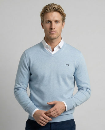 Sweater Cotton-Cashmere V-Neck | Light Blue