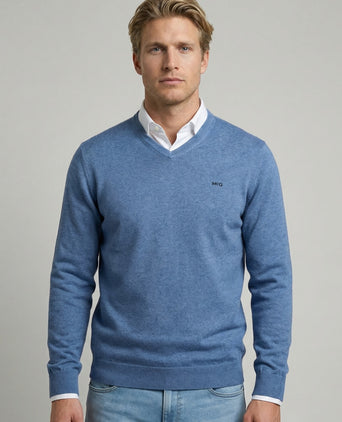Trui Katoen-Kasjmier V-Hals | Vintage Blue