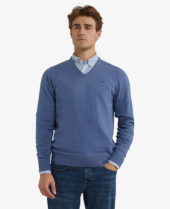 Trui Katoen Merino V-Hals | Vintage Blue