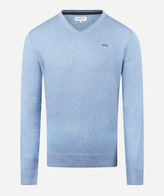 Sweater Cotton Merino V-Neck | Ice Blue Sweater Cotton Merino V-Neck | Ice Blue