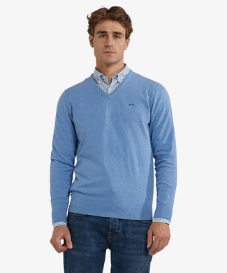 Sweater Cotton Merino V-Neck | Ice Blue Sweater Cotton Merino V-Neck | Ice Blue