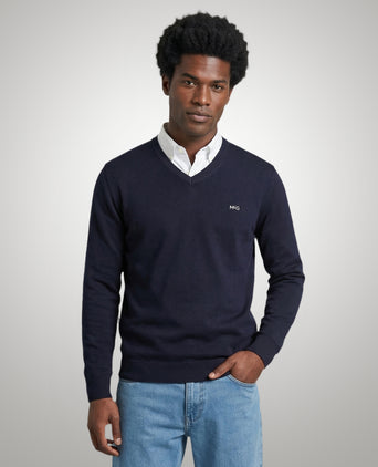 Trui Katoen-Kasjmier V-Hals | Navy