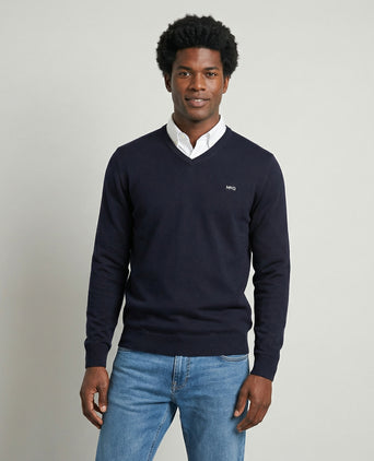 Trui Katoen-Kasjmier V-Hals | Navy
