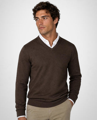 Trui Katoen-Kasjmier V-Hals | Chocolate Brown