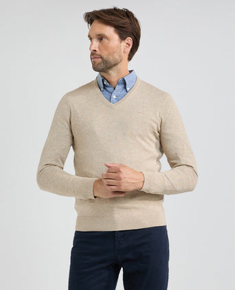 Trui Katoen Merino V-Hals | Sand