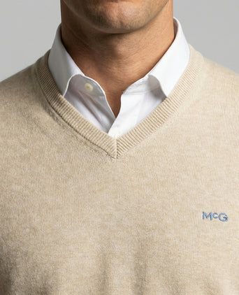 Trui Katoen-Kasjmier V-Hals | Sand