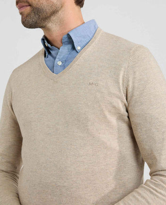 Trui Katoen Merino V-Hals | Sand