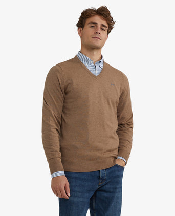 Cotton-Cashmere V-Neck Sweater | Walnut
