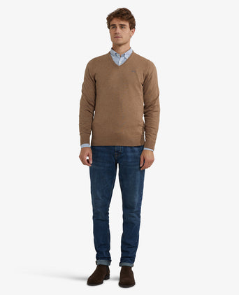 Cotton-Cashmere V-Neck Sweater | Walnut