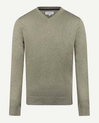 Trui Logo Katoen Cashmere V-Hals | Light Olive