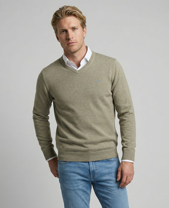 Trui Katoen-Kasjmier V-Hals | Light Olive