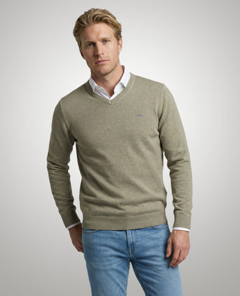 Trui Katoen-Kasjmier V-Hals | Light Olive