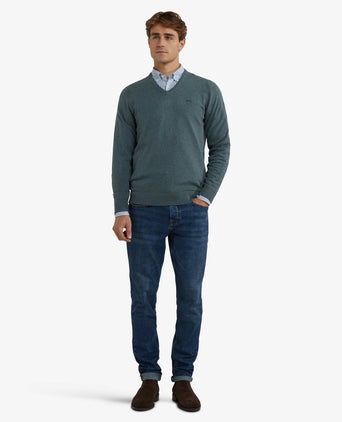 Cotton-Cashmere V-Neck Sweater | Winter Sage