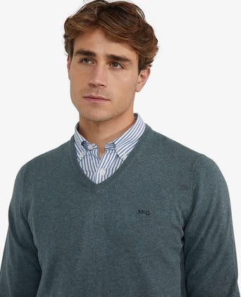 Cotton-Cashmere V-Neck Sweater | Winter Sage
