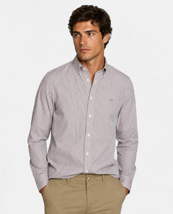 Poplin Stripe Shirt | Chocolate Brown
