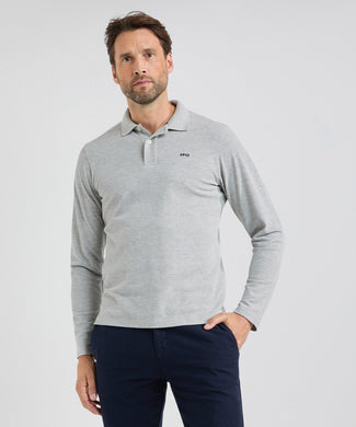 Long Sleeve Piqué Polo | Medium Grey Melange Long Sleeve Piqué Polo | Medium Grey Melange