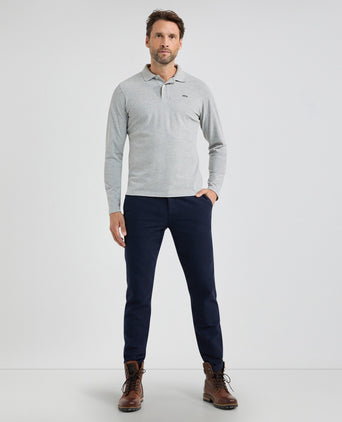 Polo piqué lange mouw | Medium Grey Melange