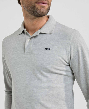 Polo piqué lange mouw | Medium Grey Melange