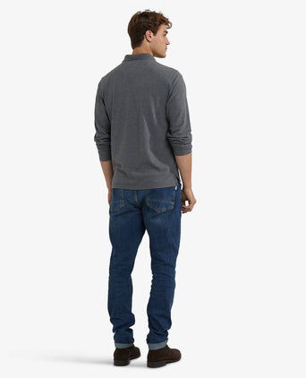 Long Sleeve Piqué Polo | Dark Grey Melange