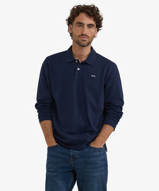 Polo piqué lange mouw | Navy Polo piqué lange mouw | Navy