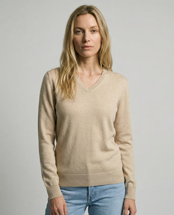 Sweater Cotton-Cashmere V-Neck | Sand