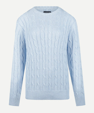 Trui Kabelpatroon Katoen-Kasjmier Ronde Hals | Light Blue Trui Kabelpatroon Katoen-Kasjmier Ronde Hals | Light Blue