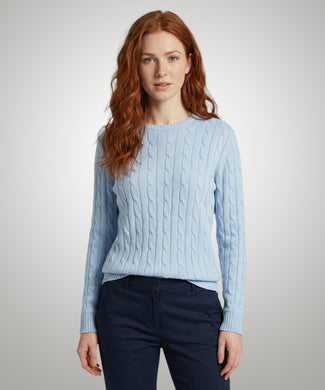 Trui Kabelpatroon Katoen-Kasjmier Ronde Hals | Light Blue Trui Kabelpatroon Katoen-Kasjmier Ronde Hals | Light Blue