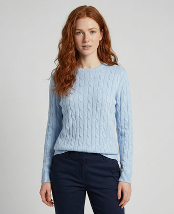 Trui Kabelpatroon Katoen-Kasjmier Ronde Hals | Light Blue