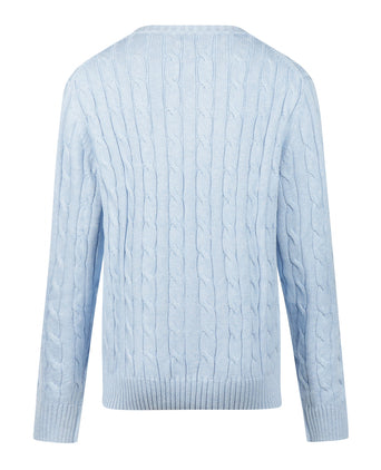 Sweater Cable Knit Cotton-Cashmere Round Neck | Light Blue