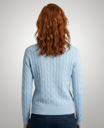Sweater Cable Knit Cotton-Cashmere Round Neck | Light Blue