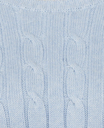 Sweater Cable Knit Cotton-Cashmere Round Neck | Light Blue