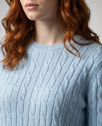 Sweater Cable Knit Cotton-Cashmere Round Neck | Light Blue