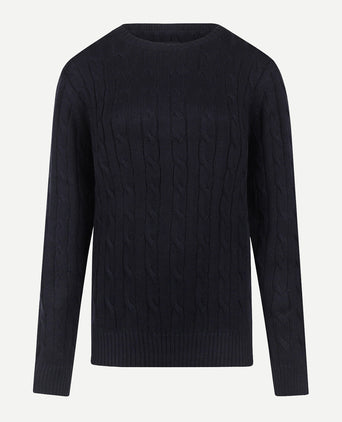 Trui Kabelpatroon Katoen Cashmere Ronde Hals | Navy