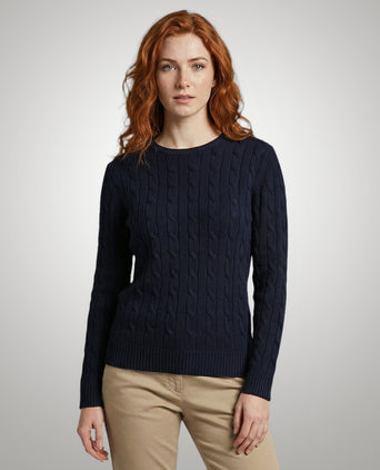 Trui Kabelpatroon Katoen-Kasjmier Ronde Hals | Navy