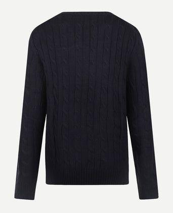 Trui Kabelpatroon Katoen Cashmere Ronde Hals | Navy