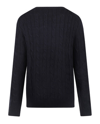 Sweater Cable Knit Cotton-Cashmere Round Neck | Navy
