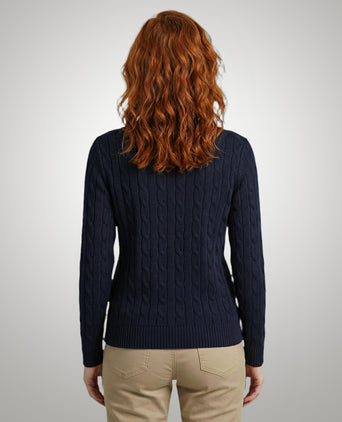 Sweater Cable Knit Cotton-Cashmere Round Neck | Navy