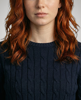 Sweater Cable Knit Cotton-Cashmere Round Neck | Navy