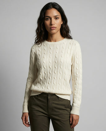 Trui Kabelpatroon Katoen-Kasjmier Ronde Hals | Off White