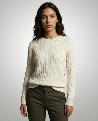 Trui Kabelpatroon Katoen-Kasjmier Ronde Hals | Off White