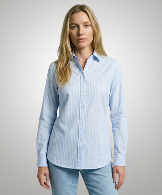 Cotton Linen Stripe Blouse | Light Blue Cotton Linen Stripe Blouse | Light Blue