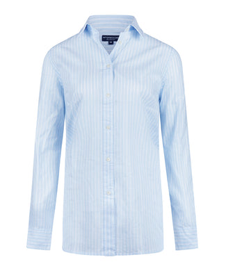 Cotton Linen Stripe Blouse | Light Blue Cotton Linen Stripe Blouse | Light Blue
