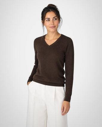 Trui Katoen-Kasjmier V-Hals | Chocolate Brown