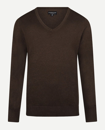 Trui Katoen-Kasjmier V-Hals | Chocolate Brown