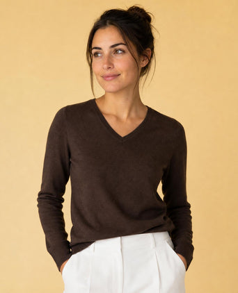Trui Katoen-Kasjmier V-Hals | Chocolate Brown