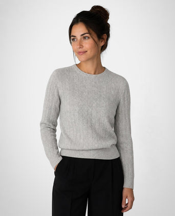 Cable Trui Wol Ronde Hals | Medium Grey Melange